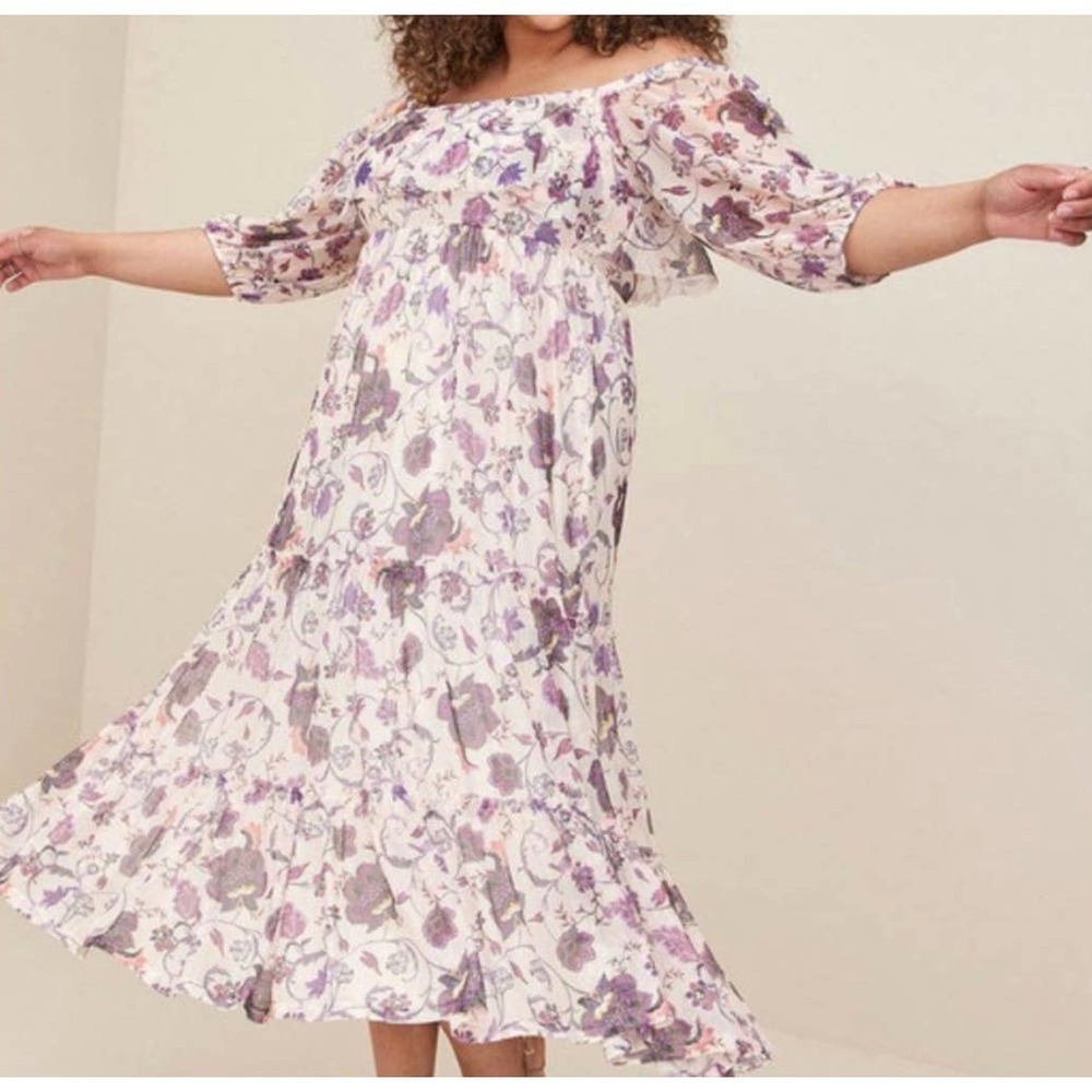 Torrid Maxi Dress Off-Shoulder Tiered Puff Sleeve Floral Size 12 (Large)‎